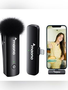 MAONO WM600 B1 Wireless Lavalier Mic iPhone iPad Lightning Noise Cancel 2.4GHz